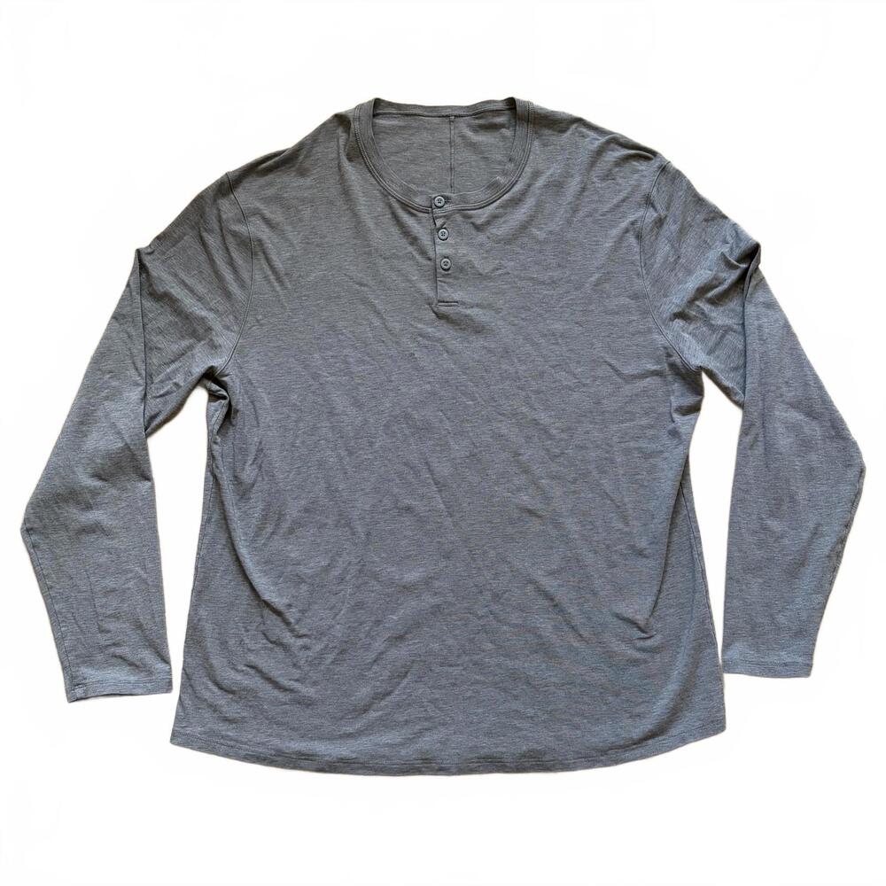 Lululemon Henley Shirt Long Sleeve T-Shirt Jersey Slub Gray Men's Size APPROX XL